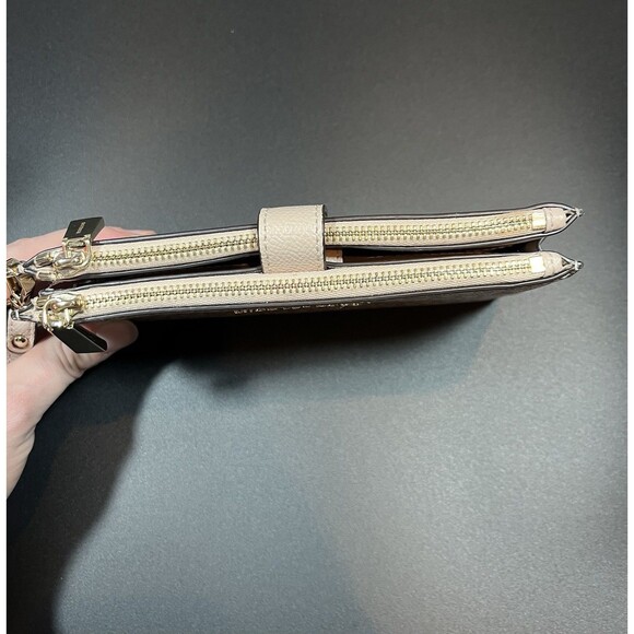 Michael Kors Jet Set Travel Large Double Zip Leather Wristlet Wallet Rose Gold